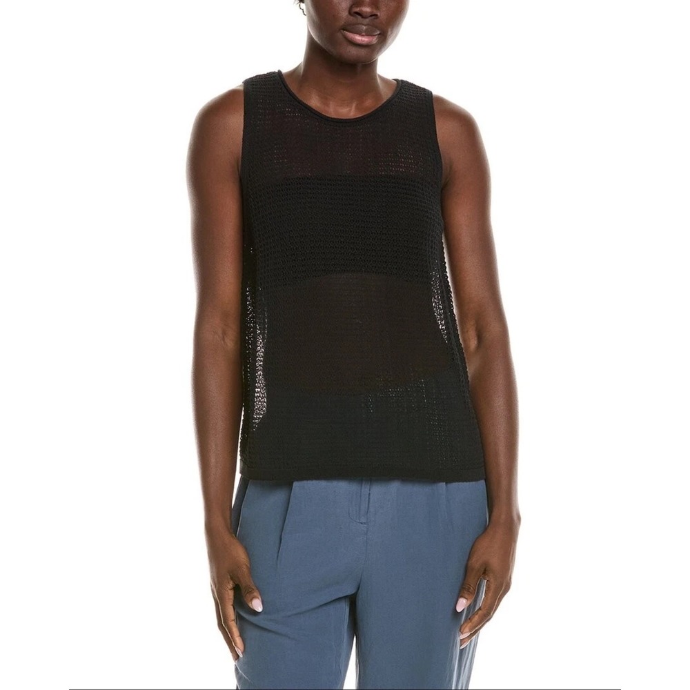 Eileen Fisher Black Open Knit Organic Cotton Sweater Tank Top S Petite Minimalis